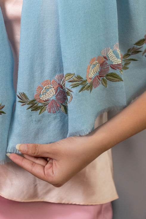 Wild Rose | Embroidered Wool Silk Stole
